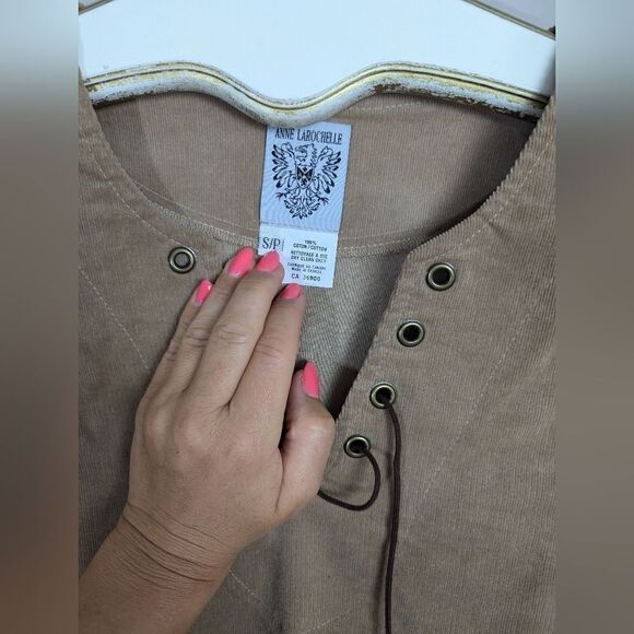 Anne Larochelle Medieval Corduroy top with laces size small - Picture 5 of 7